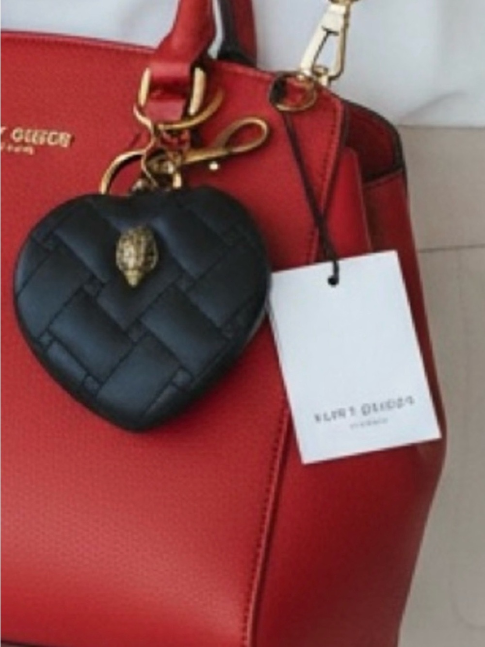 Kurt Geiger ⭐️NWT⭐️ Black Heart Quilted Bag Charm/Key Ring with Mirror